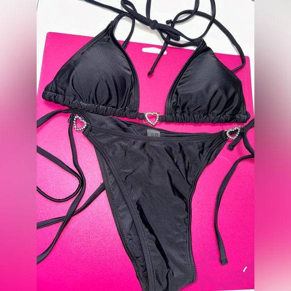Never Worn Two Piece Heart Black Bikini - Picture 2 of 3